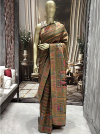 Black Banarasi Silk Saree with Multicolour Royal Procession Pallu & Temple Border
