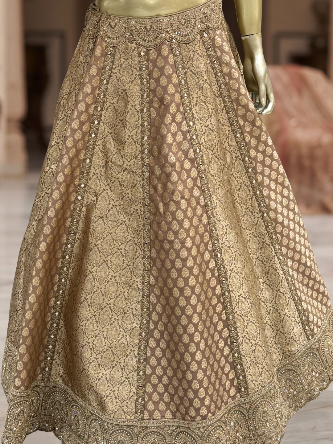 Net Bridal Lehenga Choli with Heavy Zari, Cutdana & Stone Embroidery with Scalloped Dupatta