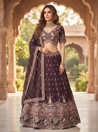 Silk Lehenga Choli with Zari & Resham Floral Embroidery, Crane Motif Blouse & Pearl Tassel Hem with Dupatta