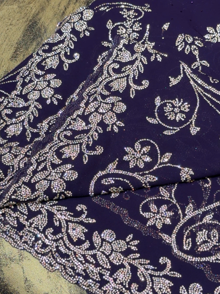 Georgette Heavy Stone & Cutdana Embroidered Paisley & Floral Saree with Embroidered Border