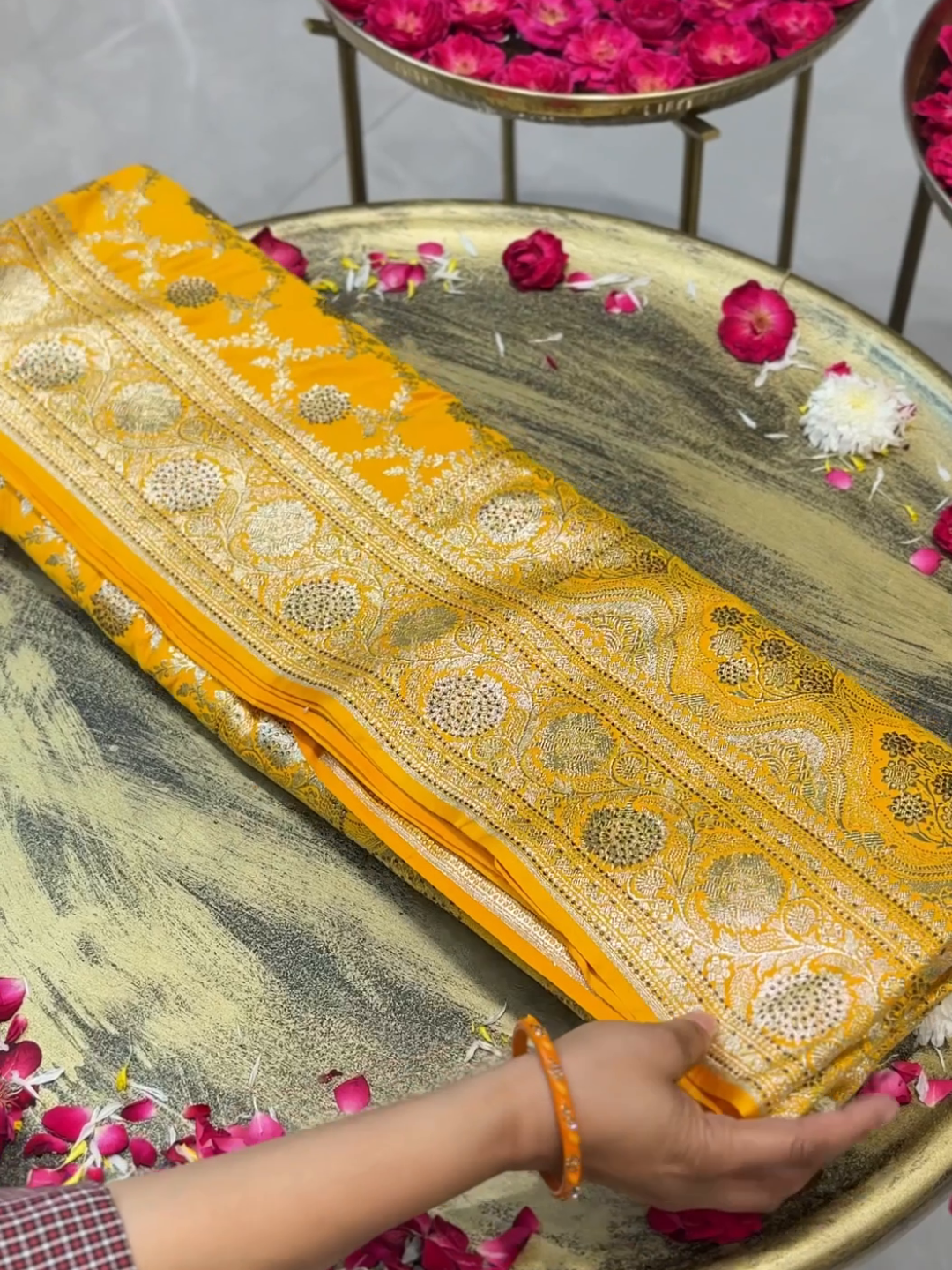 Satin Silk Heavy Zari Embroidered Floral Jaal Saree