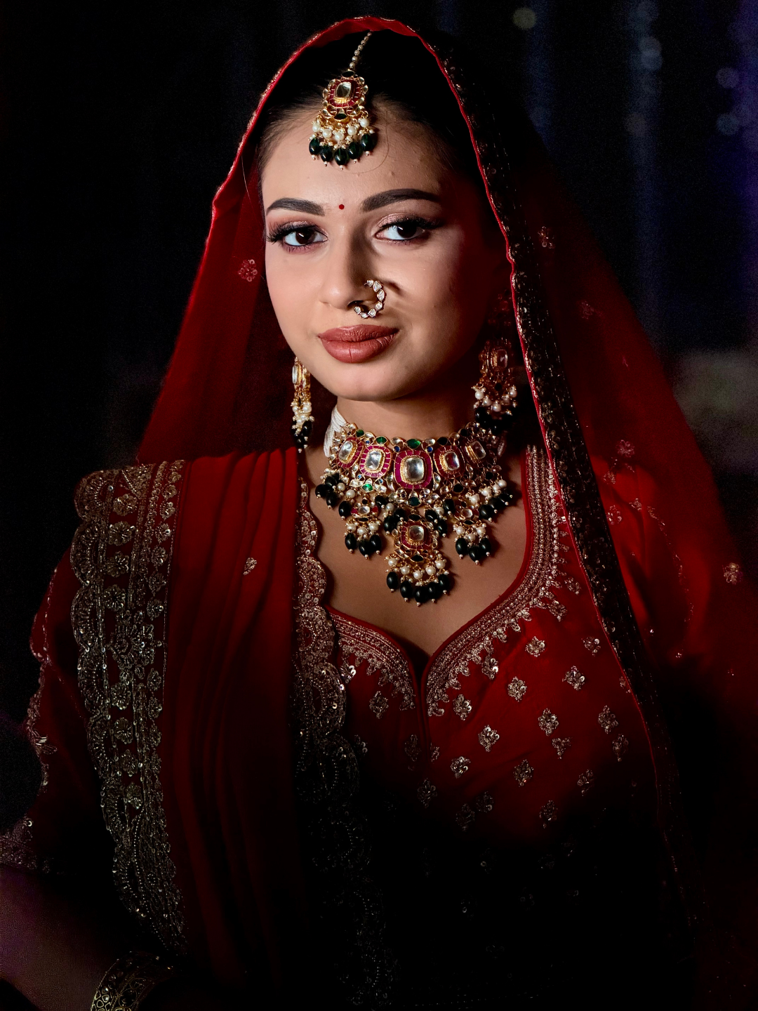 Golden Booti Embroidered Bridal Lehenga Choli Set in Red