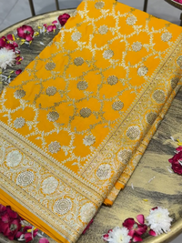 Satin Silk Heavy Zari Embroidered Floral Jaal Saree