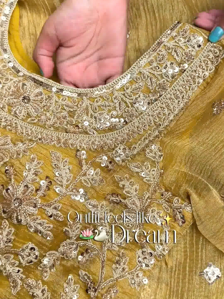 Mustard Gold Heavy Embroidered Kurta Set with Dupatta and Plazo
