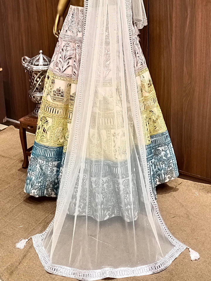 Silver Patchwork Lehenga Set with Heavy Crystal Hand Embellished Blouse