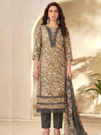 Cotton Floral Printed & Lace Detailed Unstitched Suit Dupatta in Peach & Teal