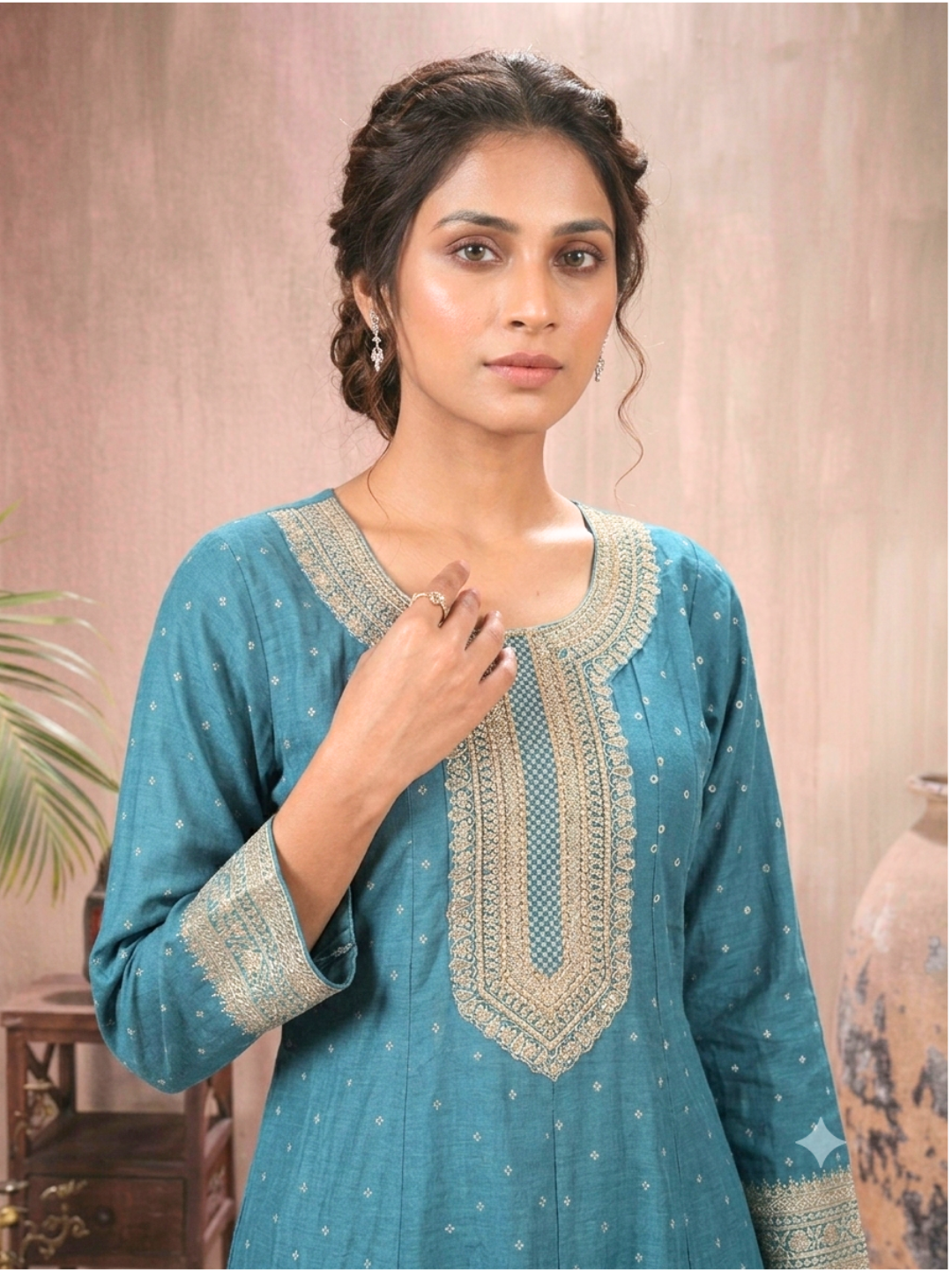 Silk Bandhani Zari Embroidered Anarkali with Banarasi Dupatta in Blue
