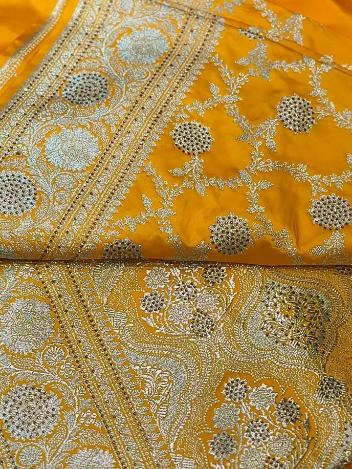 Satin Silk Heavy Zari Embroidered Floral Jaal Saree