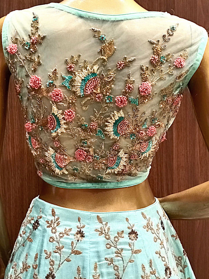 Heavy Flared Silk Lehenga Set with Floral Resham Embroidery