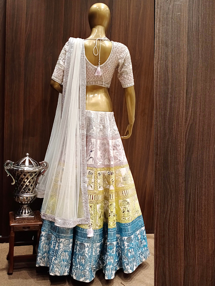 Silver Patchwork Lehenga Set with Heavy Crystal Hand Embellished Blouse