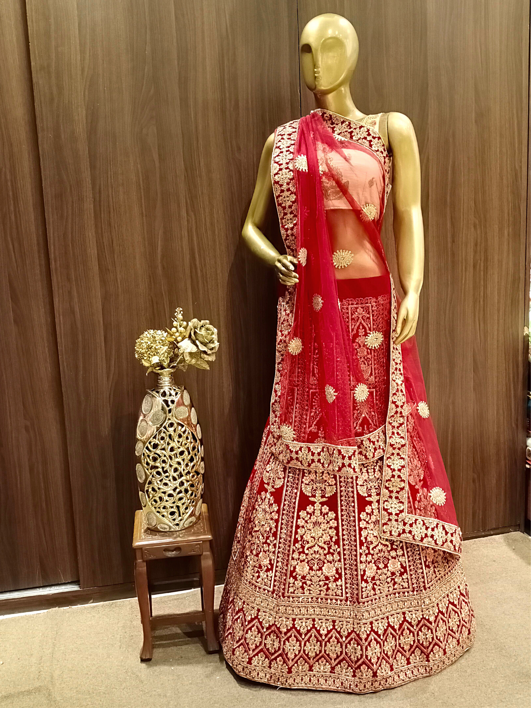 Embellished Semi-stitched Bridal Lehenga with Gold Zari Embroidery
