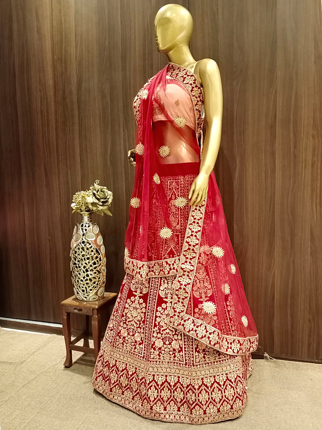 Embellished Semi-stitched Bridal Lehenga with Gold Zari Embroidery
