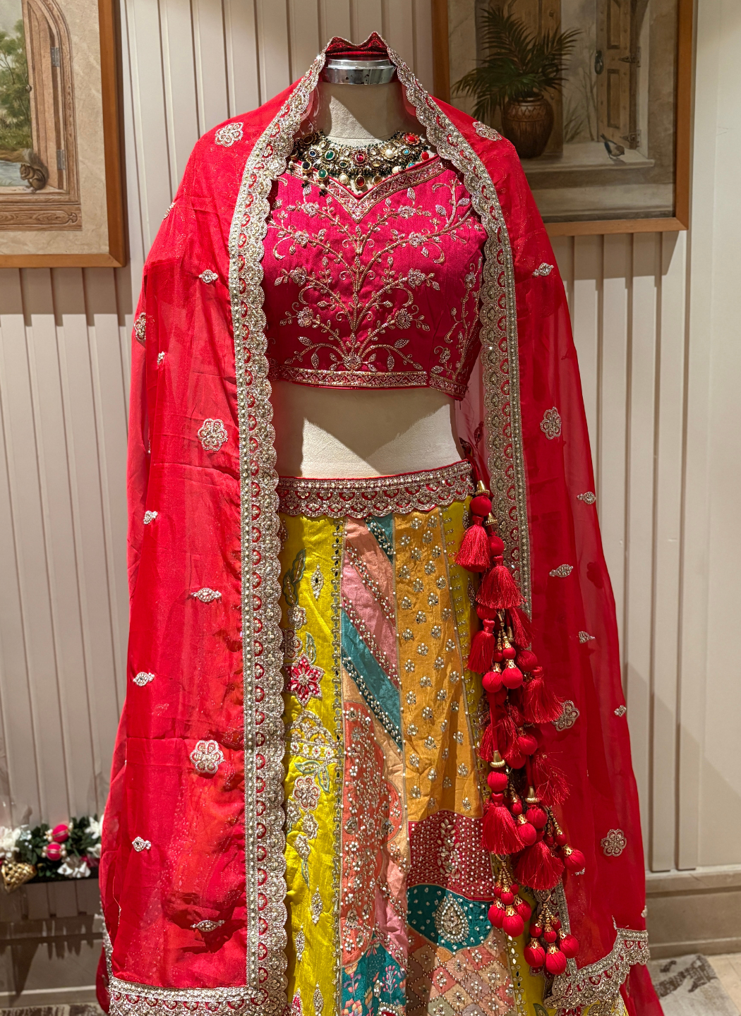 Multicolour Embroidered Lehenga Choli with Sequin & Mirror Work