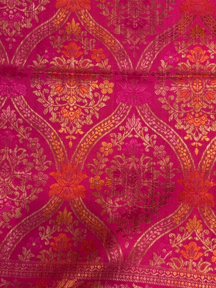 Banarasi Silk Saree with Zari Floral Circular Motifs and Tassel Border