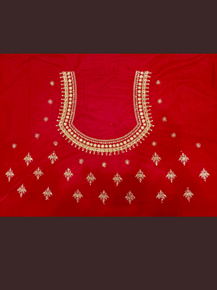 Embellished Semi-stitched Bridal Lehenga with Gold Zardozi Embroidery & Scalloped Dupatta
