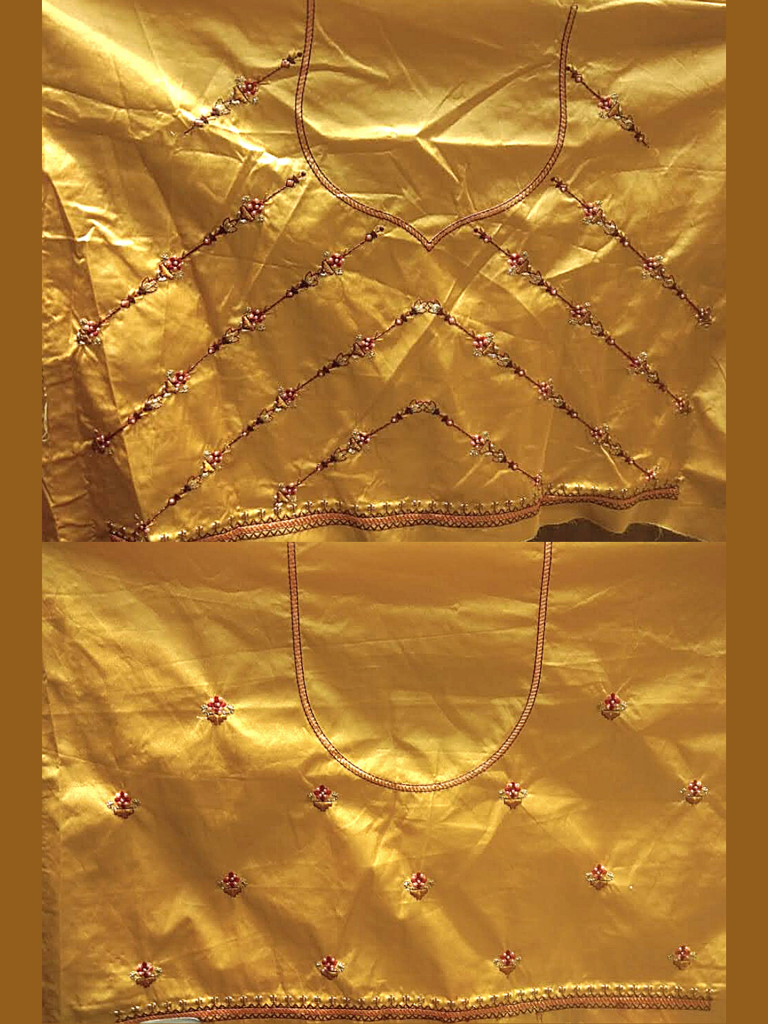 Gold Semi-Stitched Lehenga Set with Contrast Dupatta With Placement Embroidery