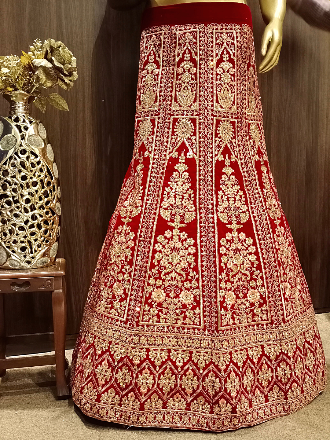 Embellished Semi-stitched Bridal Lehenga with Gold Zari Embroidery