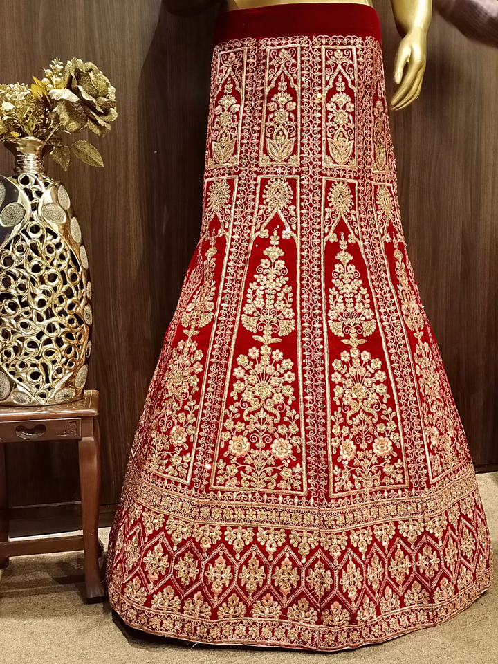 Embellished Semi-stitched Bridal Lehenga with Gold Zari Embroidery