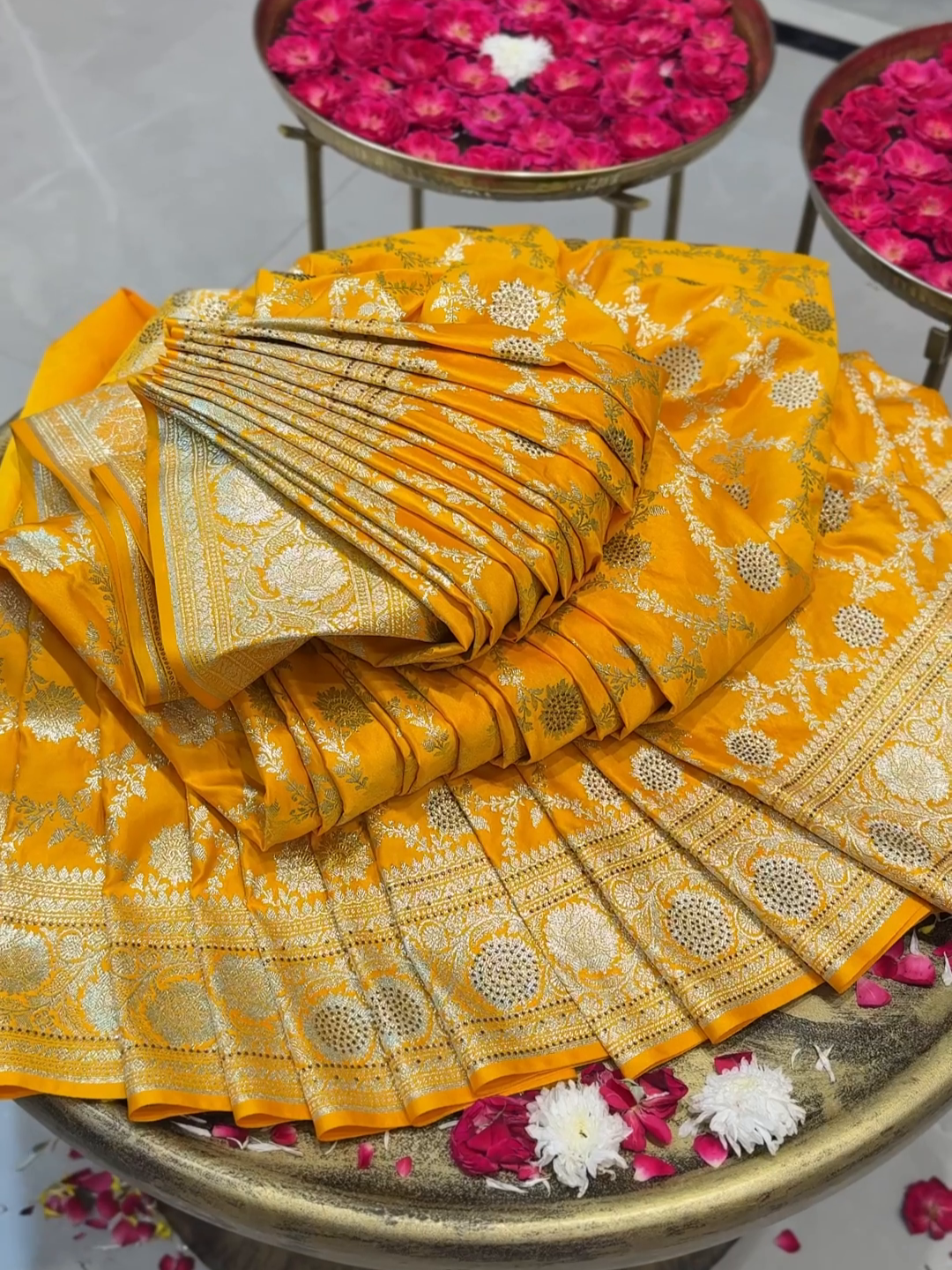 Satin Silk Heavy Zari Embroidered Floral Jaal Saree