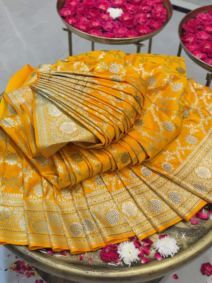 Satin Silk Heavy Zari Embroidered Floral Jaal Saree