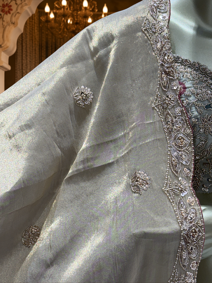 Silk Zari & Meenakari Embroidered Bridal Lehenga Choli with Dupatta in Ivory & Mint