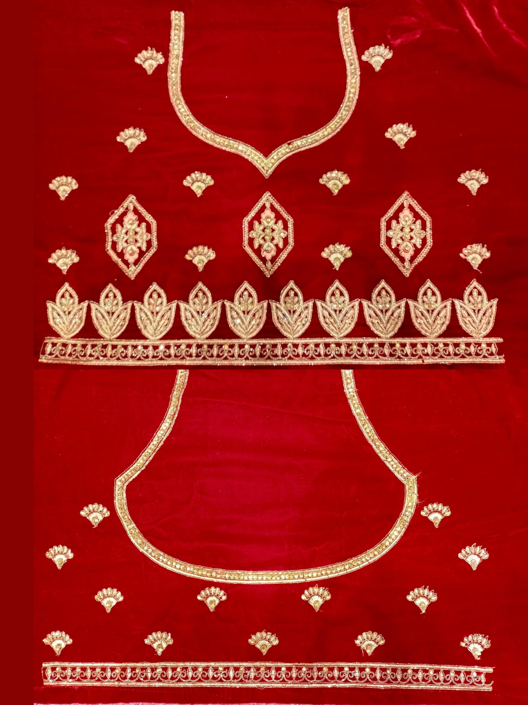 Embellished Semi-stitched Bridal Lehenga with Gold Zari Embroidery