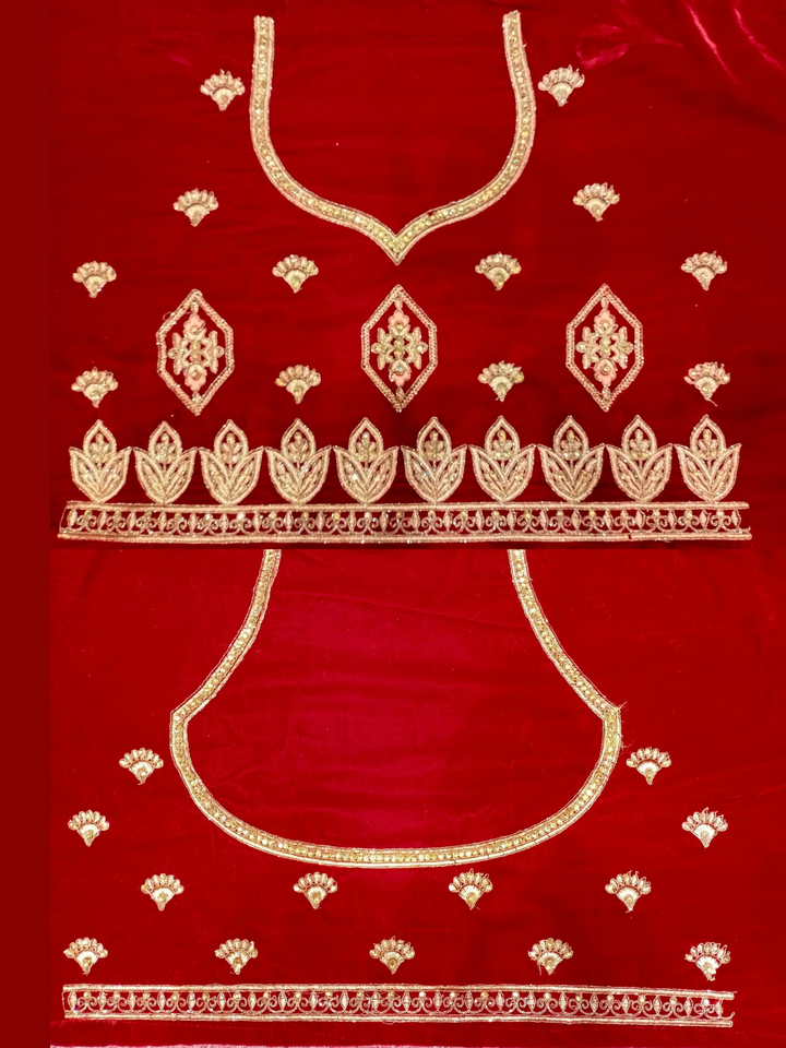 Embellished Semi-stitched Bridal Lehenga with Gold Zari Embroidery