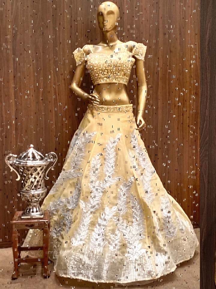 Contemporary Cocktail Lehenga Set with Gotta Patti Kundan Embroidery & Ruffled Dupatta
