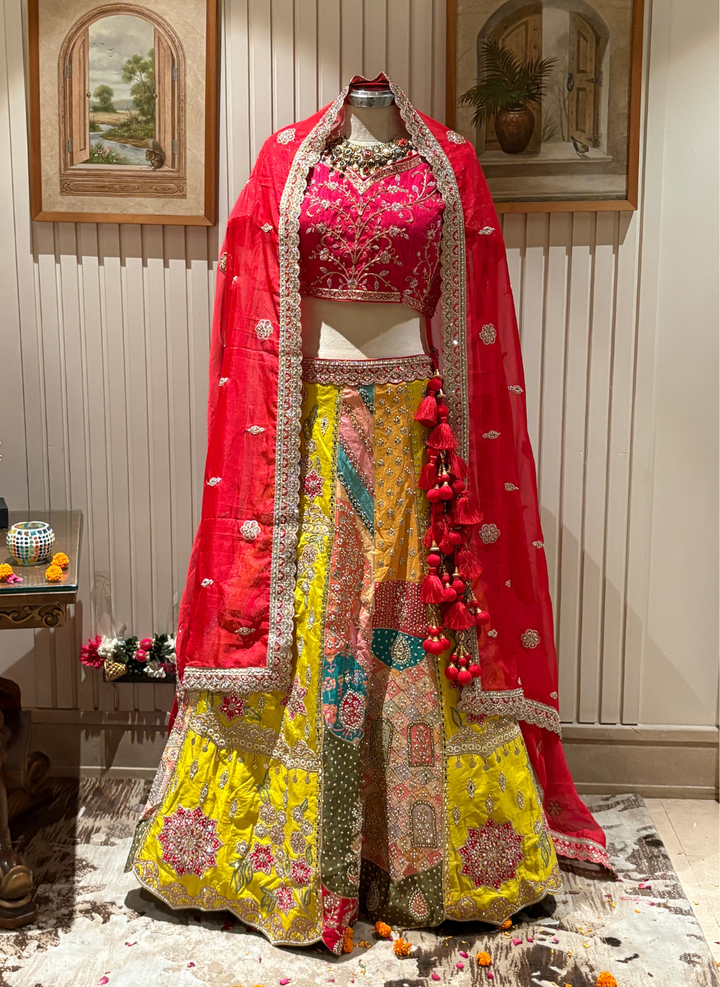 Multicolour Embroidered Lehenga Choli with Sequin & Mirror Work