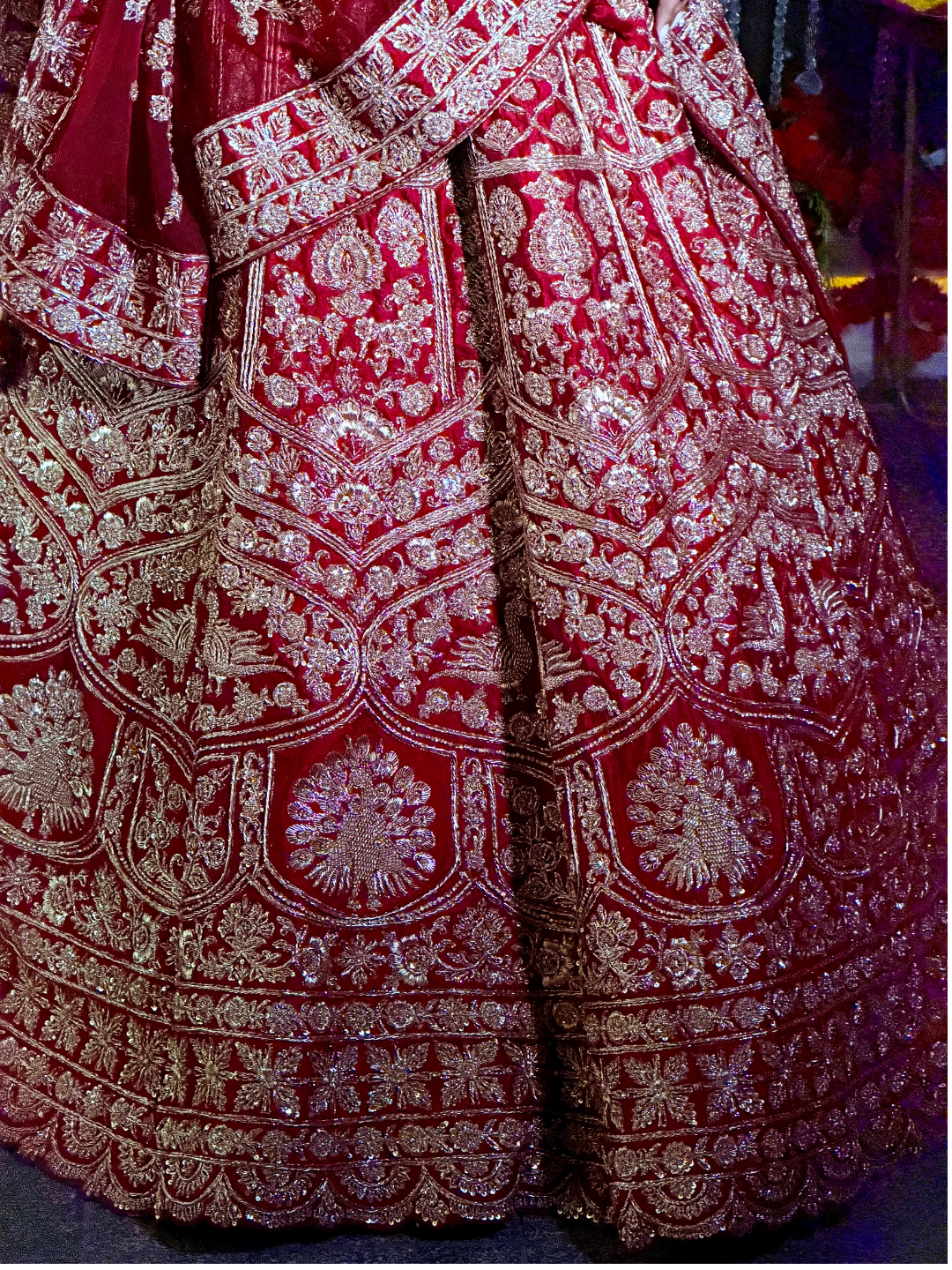 Zardozi Embroidered Bridal Lehenga Choli Set in Maroon Red