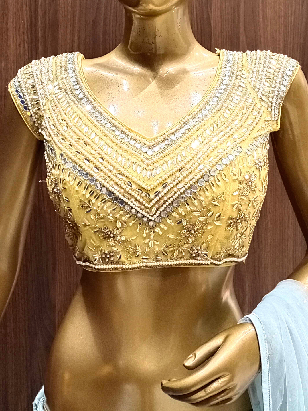 Ruffled Mirror Work Lehenga Set With Hand Pearl Embroidery Blouse