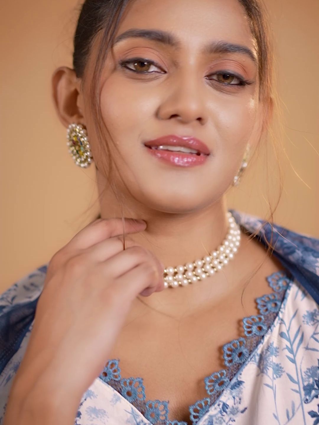 Cotton Floral Printed & Embroidered Unstitched Suit Dupatta in White & Steel Blue