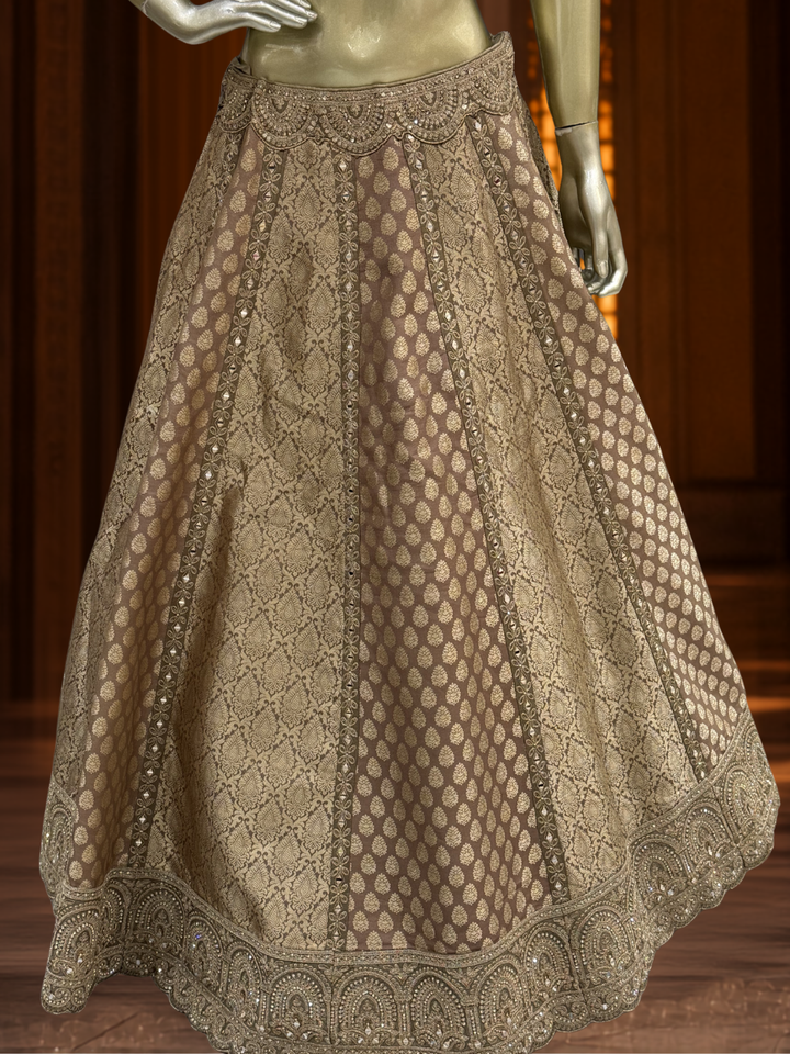 Net Bridal Lehenga Choli with Heavy Zari, Cutdana & Stone Embroidery with Scalloped Dupatta