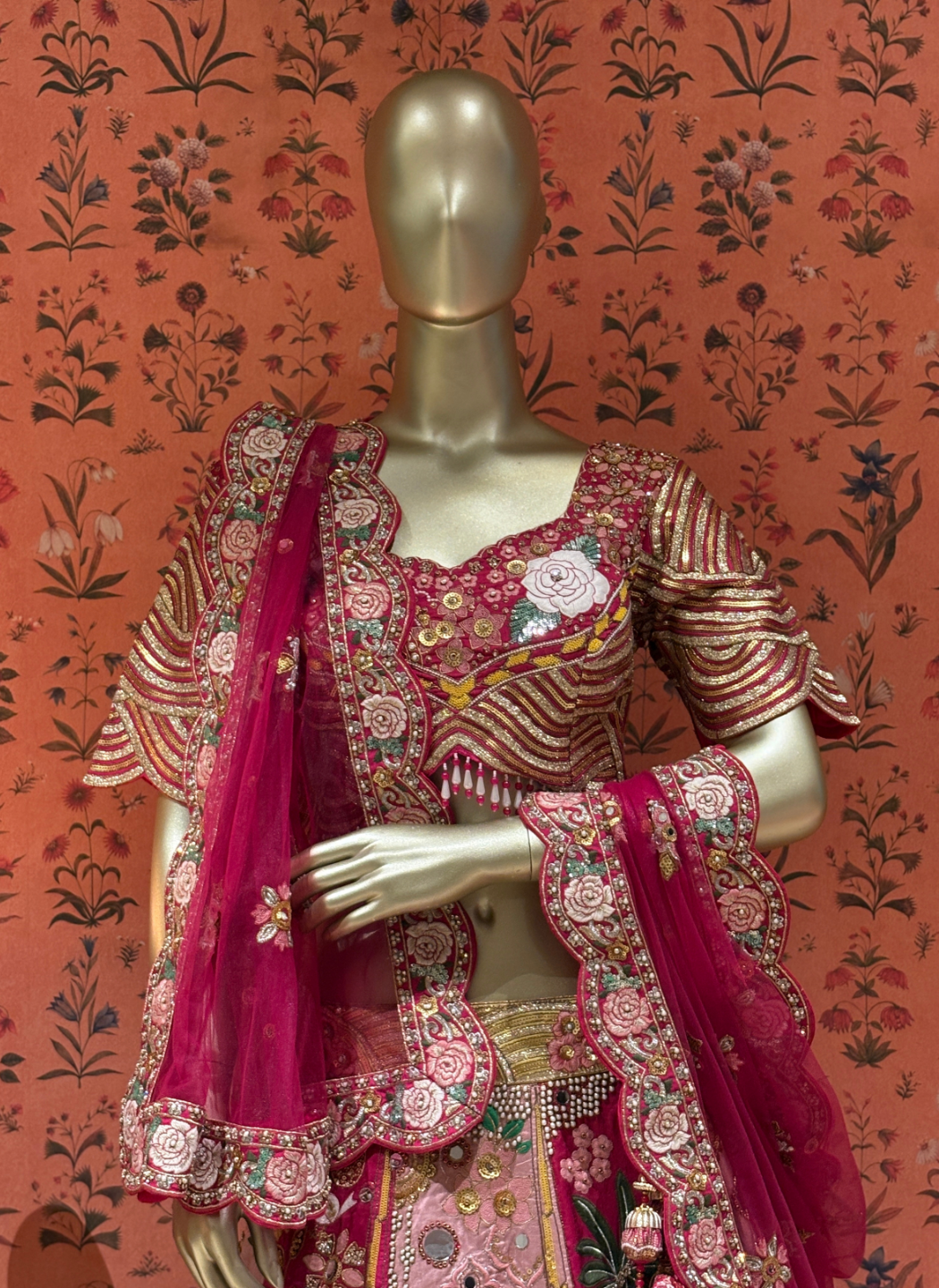 Silk Heavy Zari, Sequin & Mirror Embroidered Multi-Color Patchwork Bridal Lehenga