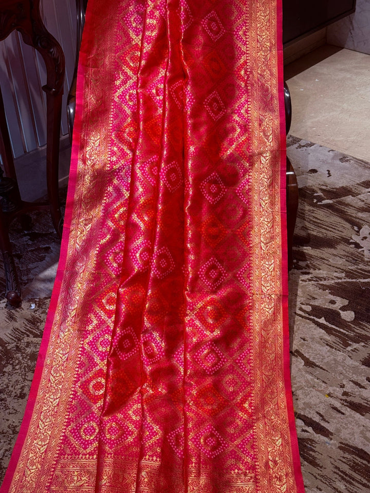 Banarasi Art Silk Saree with Geometric Diamond Weave, Zari Brocade Border