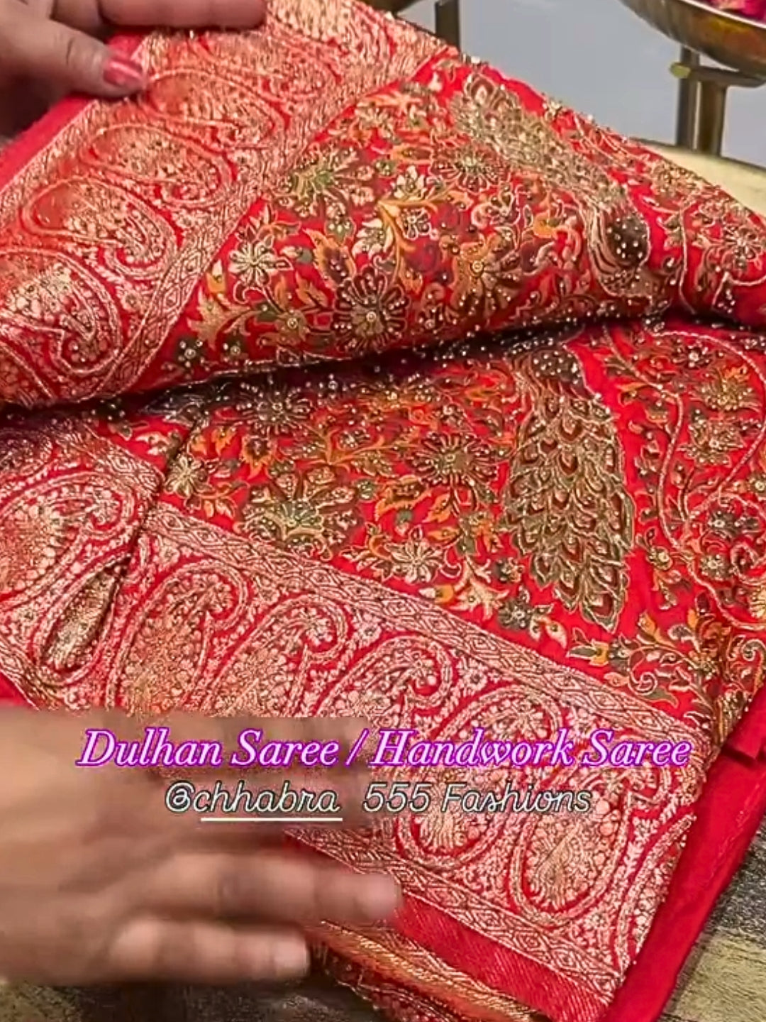 Royal Red Bridal Saree with Heavy Zari Hand Embroidery & Peacock Motif Work