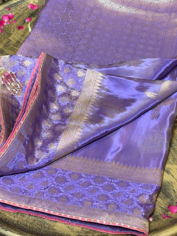 Banarasi Silk Heavy Zari Woven Floral Jaal Saree with Heavy Zari &amp; Sequin Embroidered Blouse