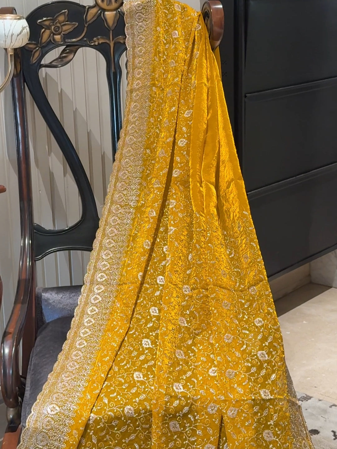 Intricately Embroidered Saree with All-Over Zari Floral Jaal & Broad Paisley Border