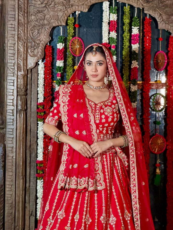Silk Heavy Zari & Sequin Embroidered Paisley & Floral Lehenga Choli with Net Dupatta