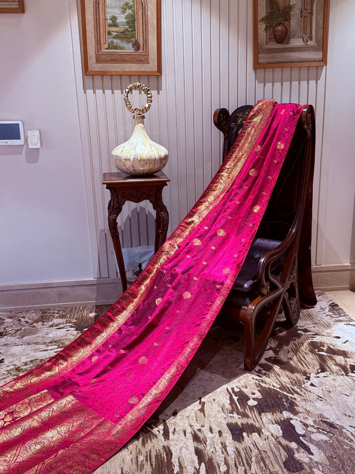 Banarasi Art Silk Saree with Gold Zari Paisleys & Antique Broad Border