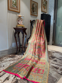 Fuchsia Multicolour Zari Woven Kashmiri Paisley Jaal Saree with Tassel Pallu