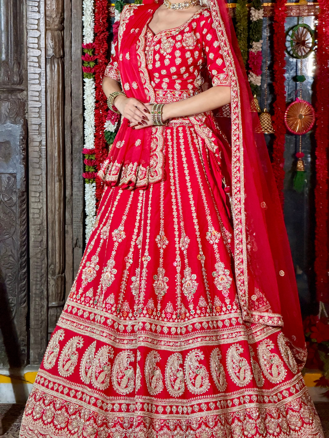 Silk Heavy Zari & Sequin Embroidered Paisley & Floral Lehenga Choli with Net Dupatta