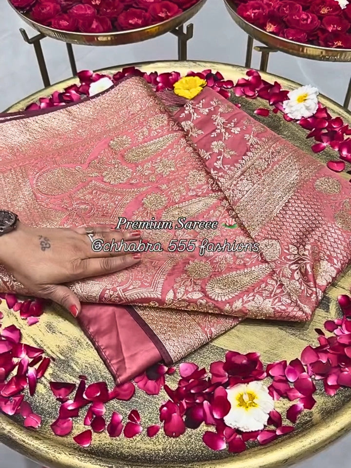Banarasi Traditional Handloom Saree with Intricated Floral Motifs Zari Weaving
