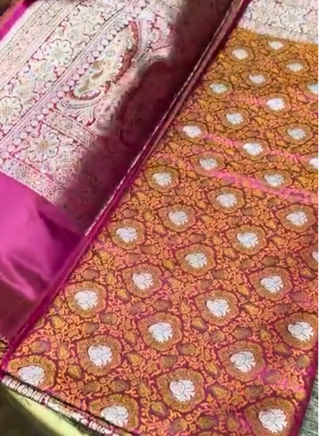 Pure Banarasi Satan Silk Saree in Magenta Pink with Zari Floral Buta and Meenakari Work