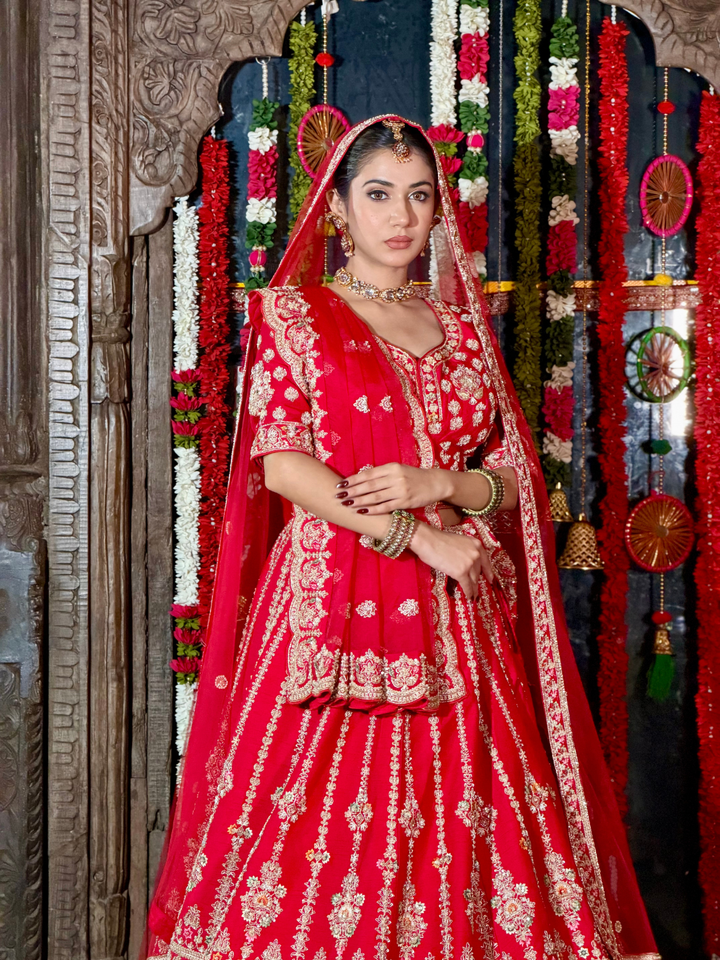 Silk Heavy Zari & Sequin Embroidered Paisley & Floral Lehenga Choli with Net Dupatta
