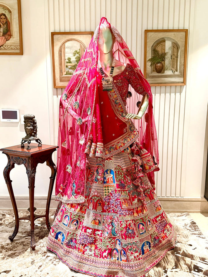 Handcrafted Zari, Mirror Work & Traditional Motifs Embroidered Lehenga Choli Set with Dupatta