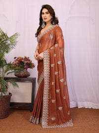 Burnt Copper Shimmer Saree with Silver Thread Embroidered Butis & Scalloped Border