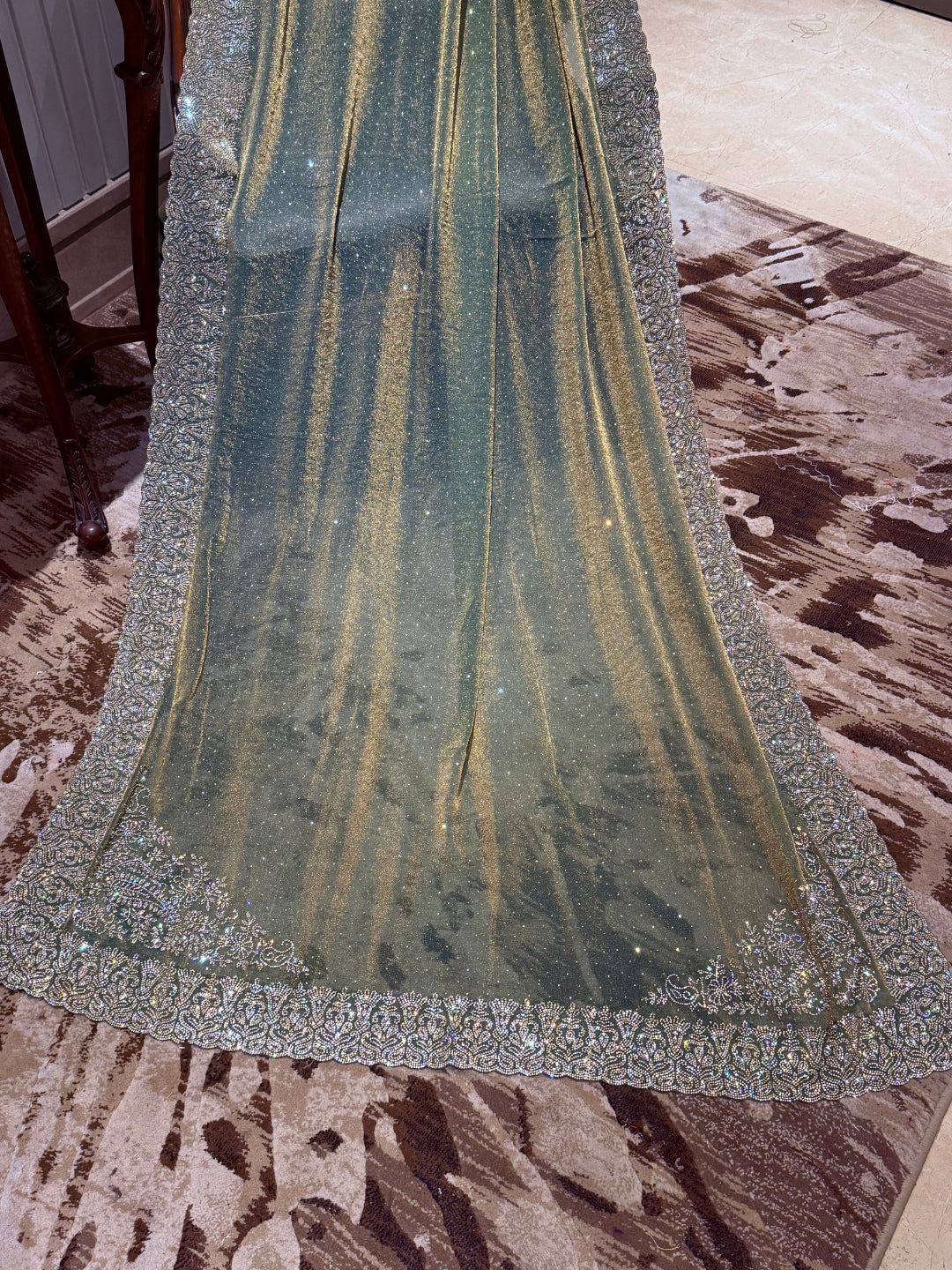 Shimmer Georgette Saree with Floral Sequin Border & Tiny Sequin Accents