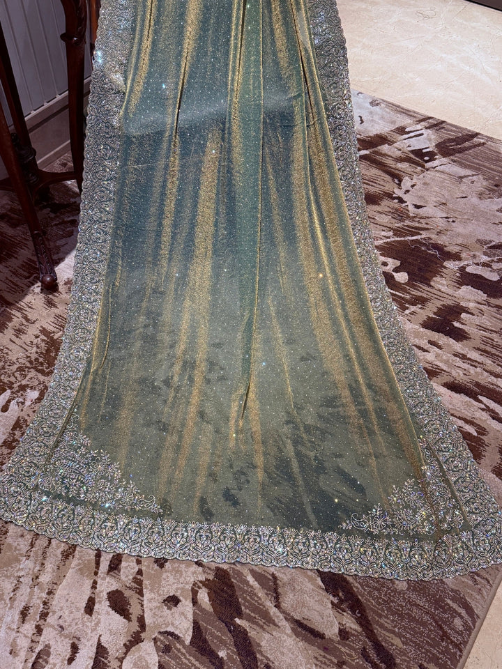 Shimmer Georgette Saree with Floral Sequin Border & Tiny Sequin Accents
