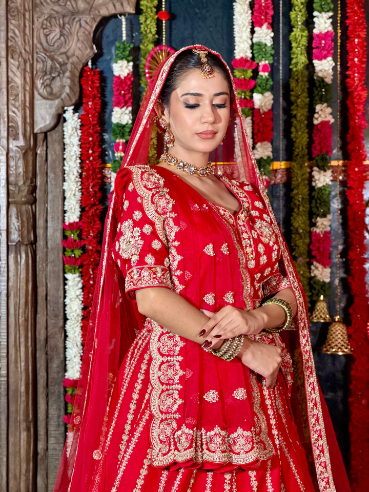 Silk Heavy Zari & Sequin Embroidered Paisley & Floral Lehenga Choli with Net Dupatta